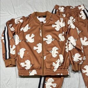 Brown Jacket and Pants Set with White Dove Print